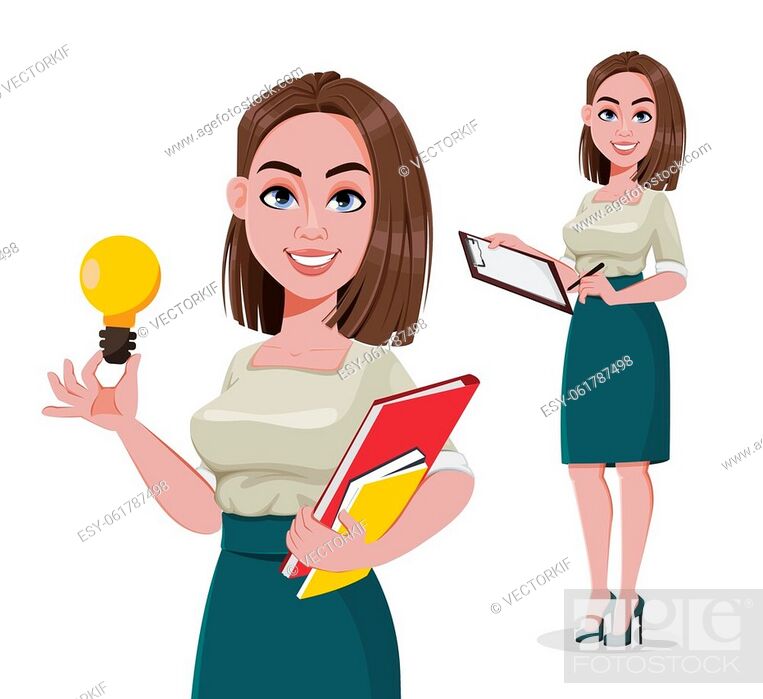Young successful business woman, set of two poses. Cute businesswoman  cartoon character, Stock Vector, Vector And Low Budget Royalty Free Image.  Pic. ESY-061787498 | agefotostock