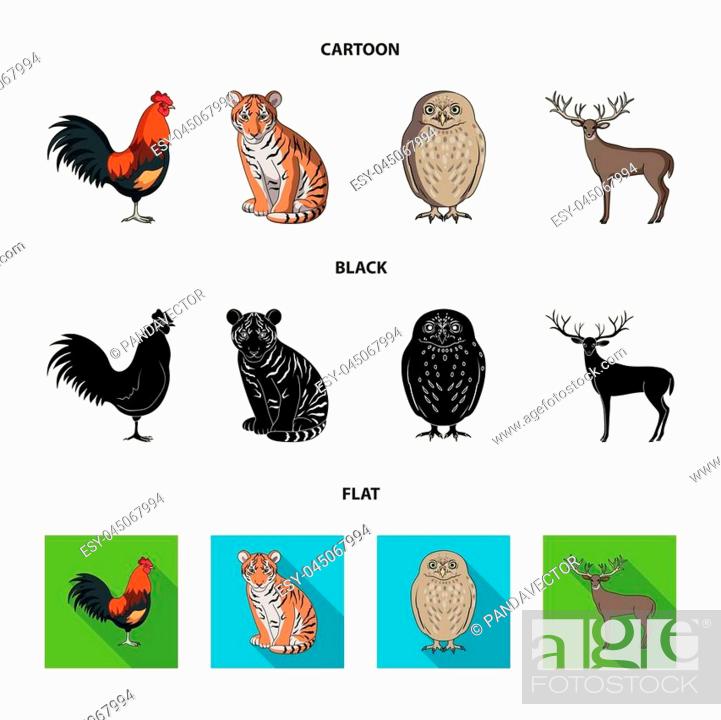 Rooster, tiger, deer, owl and other  set collection icons in  cartoon, black, Stock Vector, Vector And Low Budget Royalty Free Image.  Pic. ESY-045067994 | agefotostock