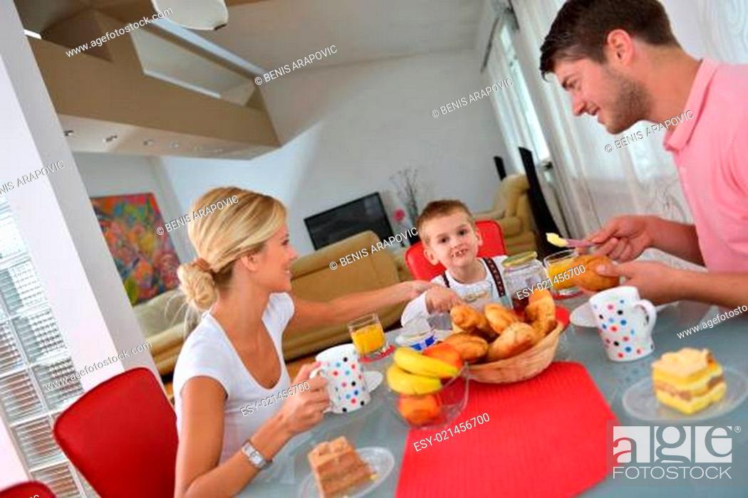 Stock Photo: family have healthy breakfast at home.