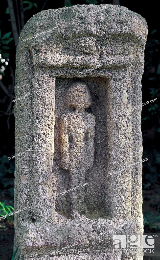 Stock Photo: Votive stele, Tophet (sanctuary) Phoenician-Punic Tanit and Baal Hammon, Archaeological Site of Carthage (Unesco World Heritage List, 1979), Tunisia.