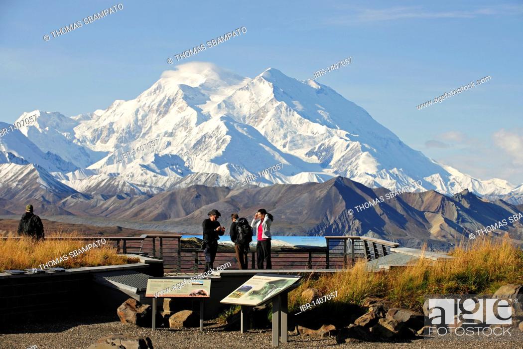Stock Photo: Mt McKinley, highest mountain of North America, taken from the roof of the Eielson Visitor Center, Denali National Park, Alaska.