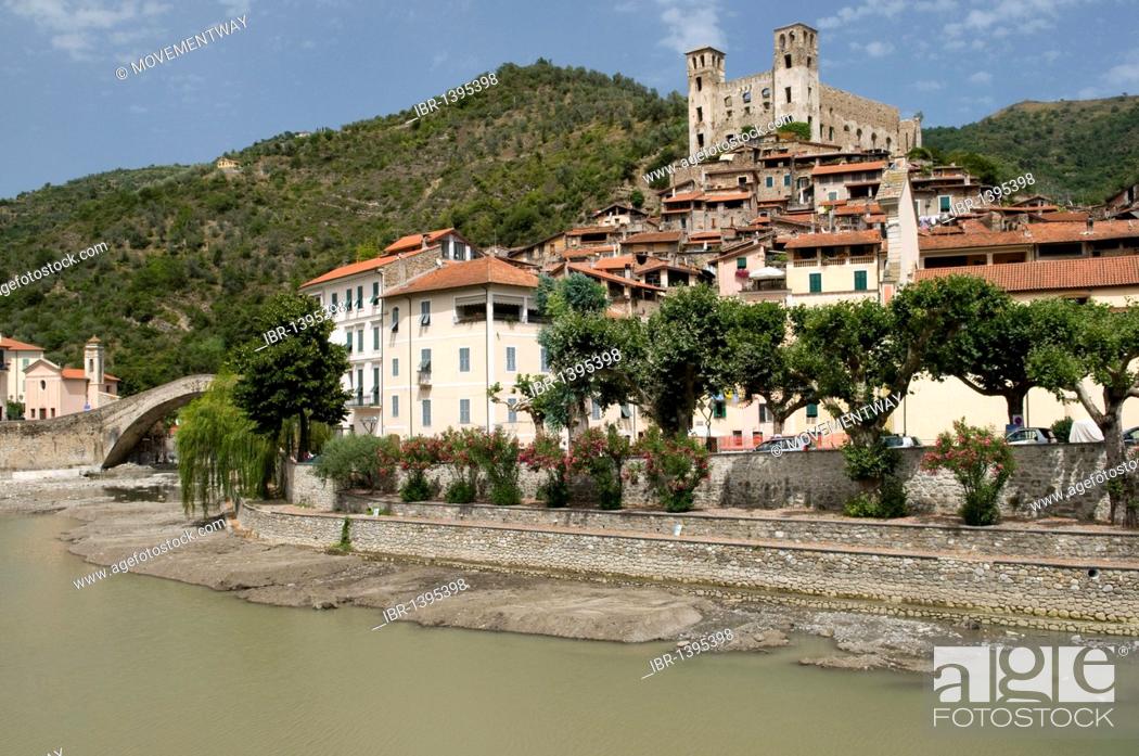 Stock Photo: Mountain village Dolceacqua and the Castello Doria, in the Nervia Valley, Riviera, Liguria, Italy, Europe.