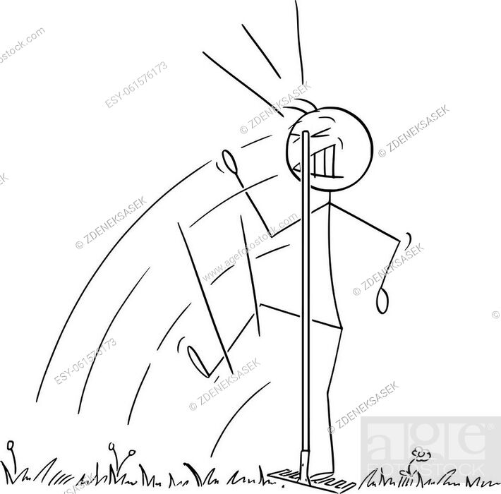 Gardener, person or farmer step on rake hidden in grass and was hit to head,  Stock Vector, Vector And Low Budget Royalty Free Image. Pic. ESY-061576173  | agefotostock