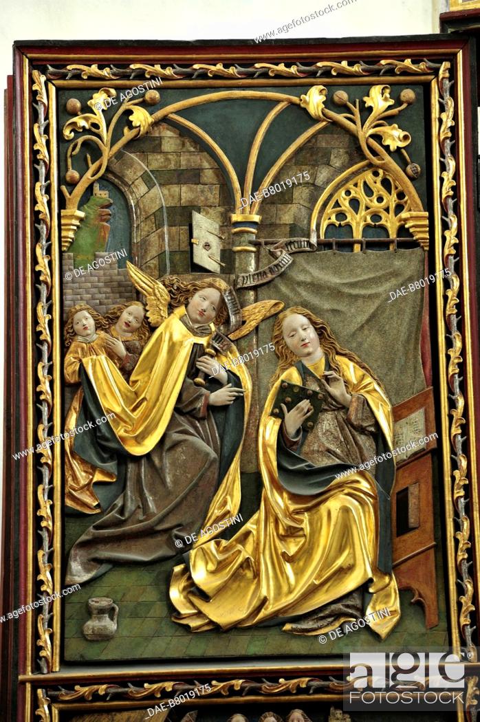 Stock Photo: Annunciation, side panel, triptych, altarpiece of the Wallfahrtskirche Maria Laach, 1480, Maria Laach am Jauerling, Wachau Cultural Landscape (UNESCO World.