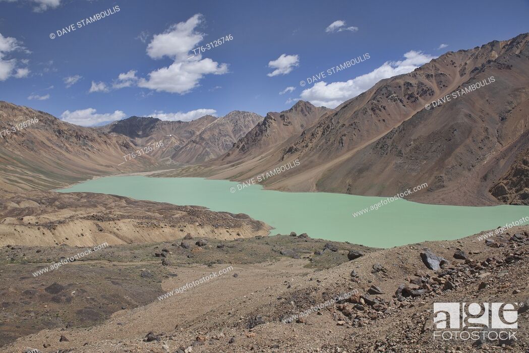 Stock Photo: Trekking along Khafrazdara Lake, Tajik National Park, Tajikistan.