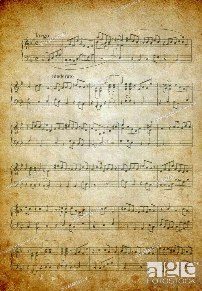Vintage faded brown page with sheet music for background music and design,  Stock Photo, Picture And Low Budget Royalty Free Image. Pic. ESY-060553372  | agefotostock