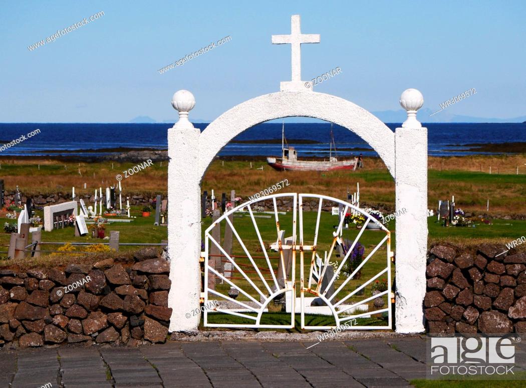 Stock Photo: entrance of the cemetery at Halvsnes church in Iceland.