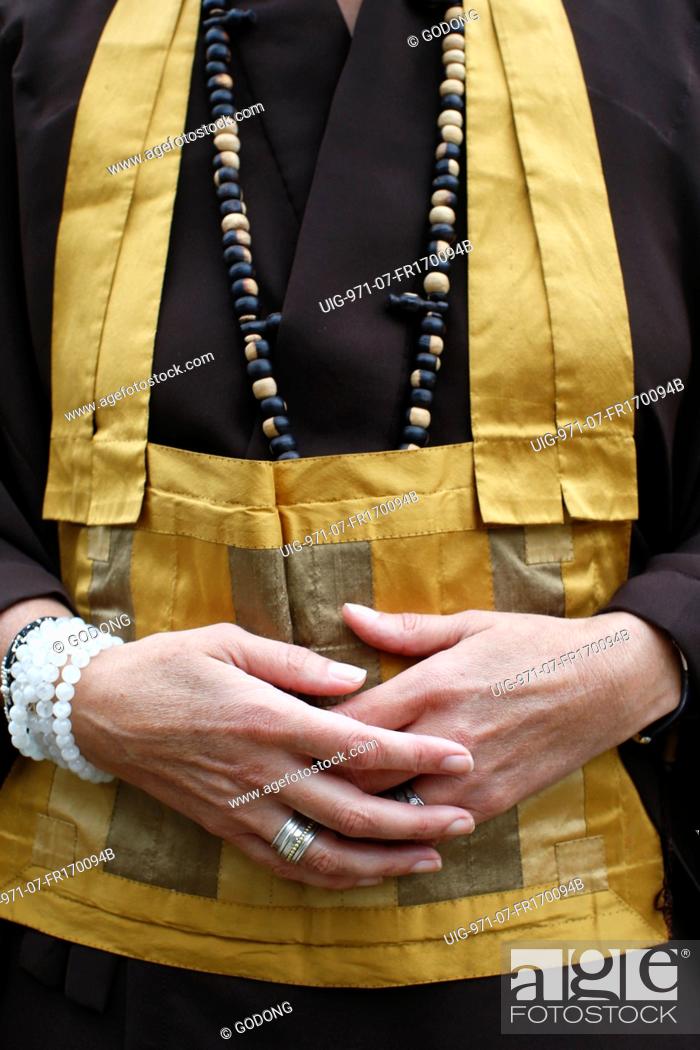 Stock Photo: Rakusu, Japanese garment worn around the neck of Zen buddhists who have taken the precepts.