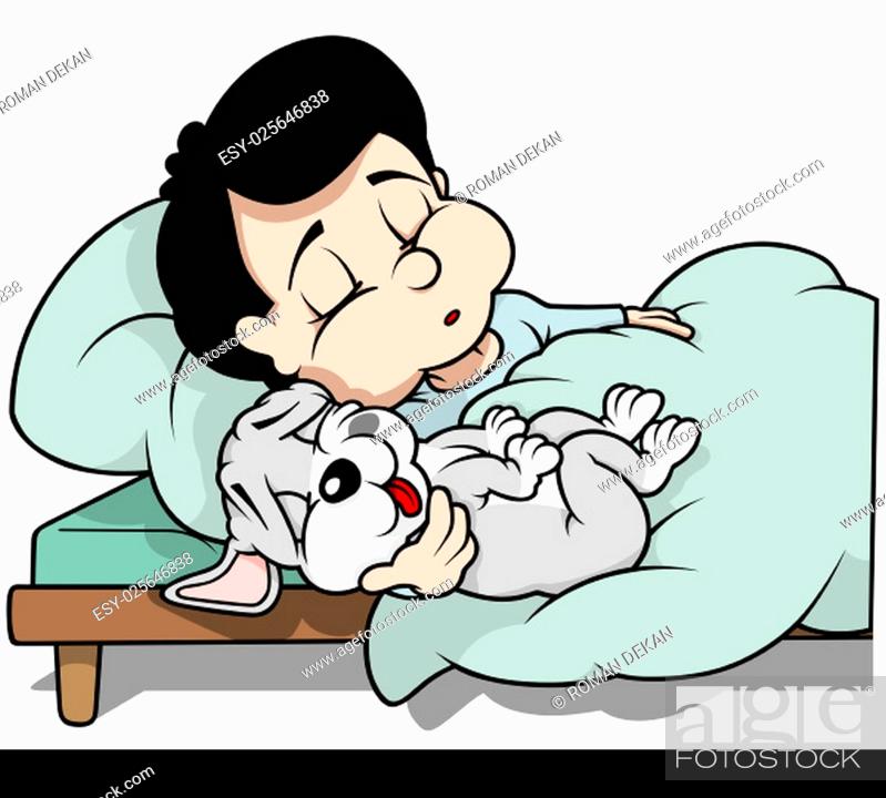 Sleeping Boy with Puppy Dog - Cartoon Illustration, Vector, Stock Vector,  Vector And Low Budget Royalty Free Image. Pic. ESY-025646838 | agefotostock