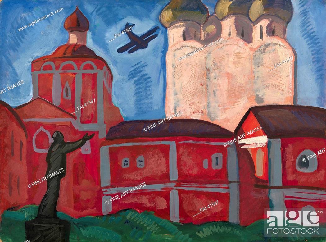 Stock Photo: Red Monastery Walls by Popkov, Viktor Efimovich (1932-1974)/Oil on canvas/Modern/Russia/Private Collection/48, 5x65/Landscape/Painting/Rote Klostermauern von.