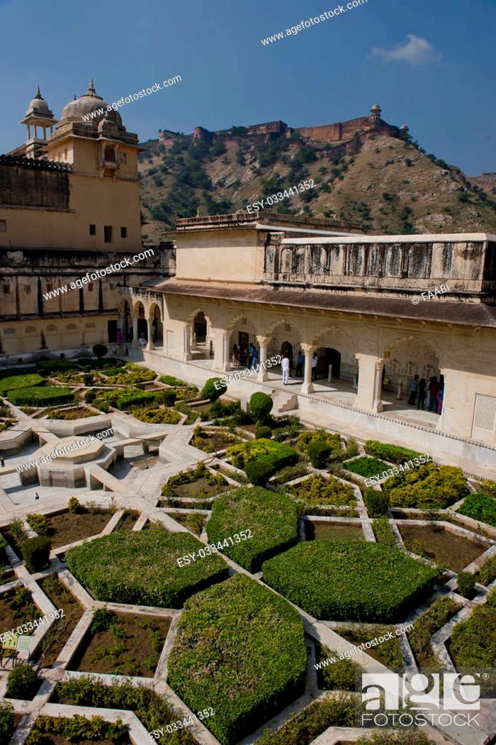 Stock Photo: The Amber Fort, magnificent fortified palace near Jaipur, Rajasthan, India. This maharajah residence situated upon Maota Lake became in 2013 Unesco world.