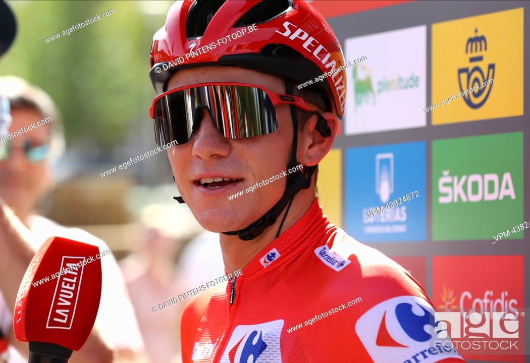 Stock Photo: Belgian Remco Evenepoel of Quick-Step Alpha Vinyl wearing the red jersey for leader in the overall ranking pictured at the start of the final stage of the 2022.