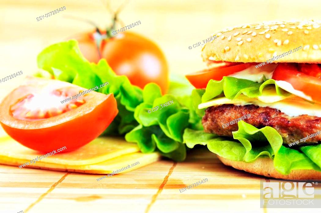 Stock Photo: hamburger with cutlet.