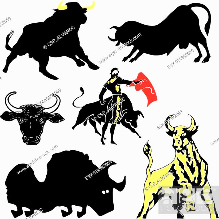 Stock Vector: Set of silhouettes of a bull.