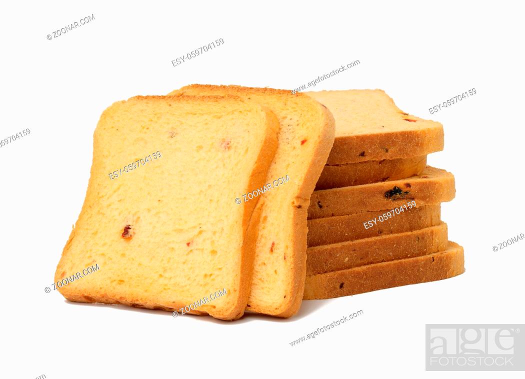 Imagen: sliced white wheat flour loaf with tomatoes. Square pieces for sandwich isolated on white background.