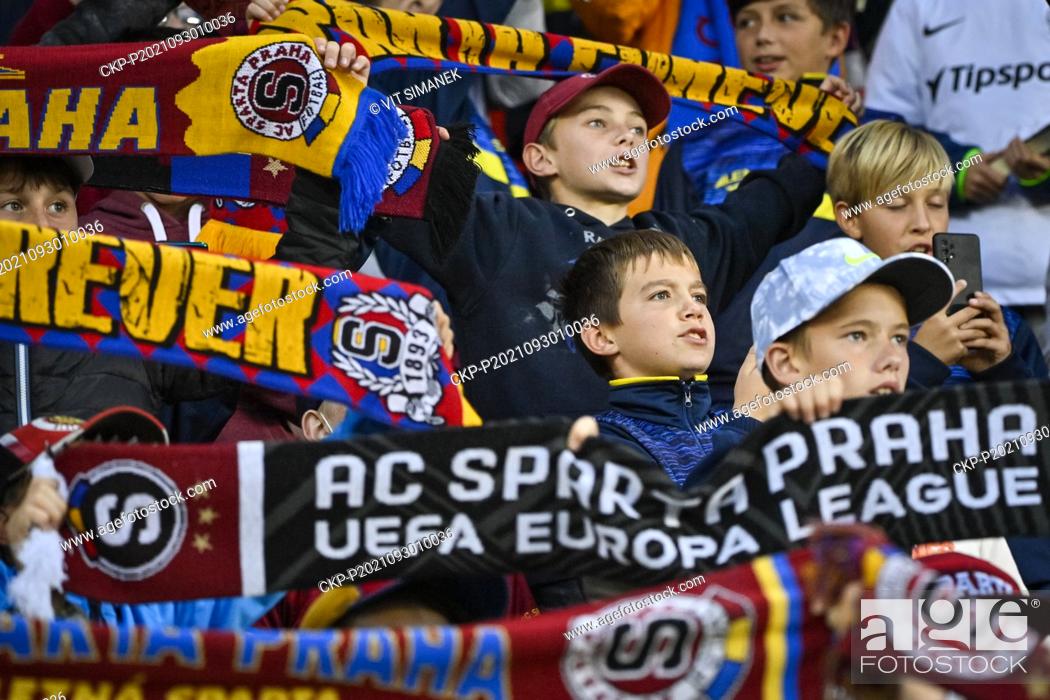 Stock Photo: Children fans of Sparta cheer up their team in the UEFA Europa League 2nd round, group A match AC Sparta Prague vs Glasgow Rangers in Prague, Czech Republic.