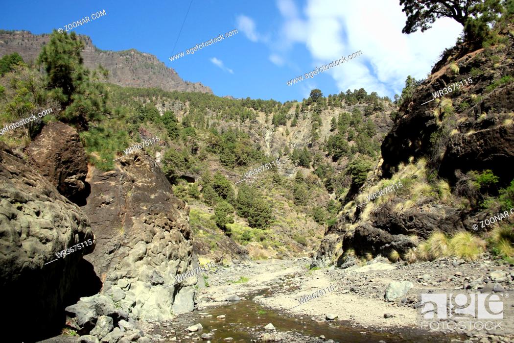 Imagen: Wanderung durch den Barranco de Las Angustias, Nationalpark Caldera de Taburiente, Los Llanos de Aridane, La Palma, Kanarische Inseln, Spanien.
