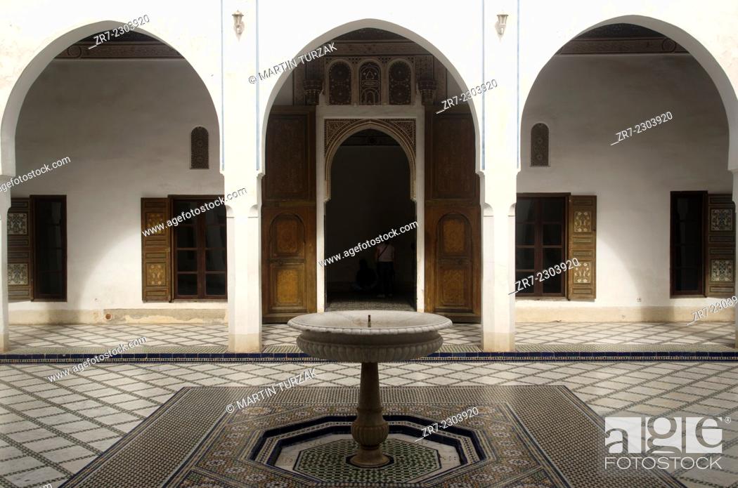 Stock Photo: Courtyard of Bahia Palace Marrakech Morocco.