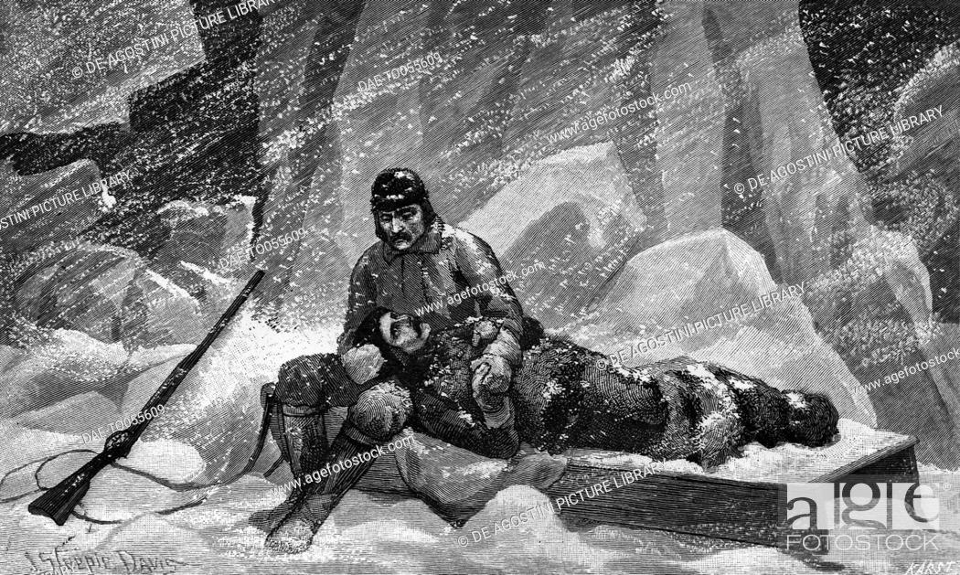 Stock Photo: Rice's death at Baird Bay, April 1884, Alaska, illustration from Three Years of Arctic Service, by Adolphus Washington Greely (1844-1935) edition published in.