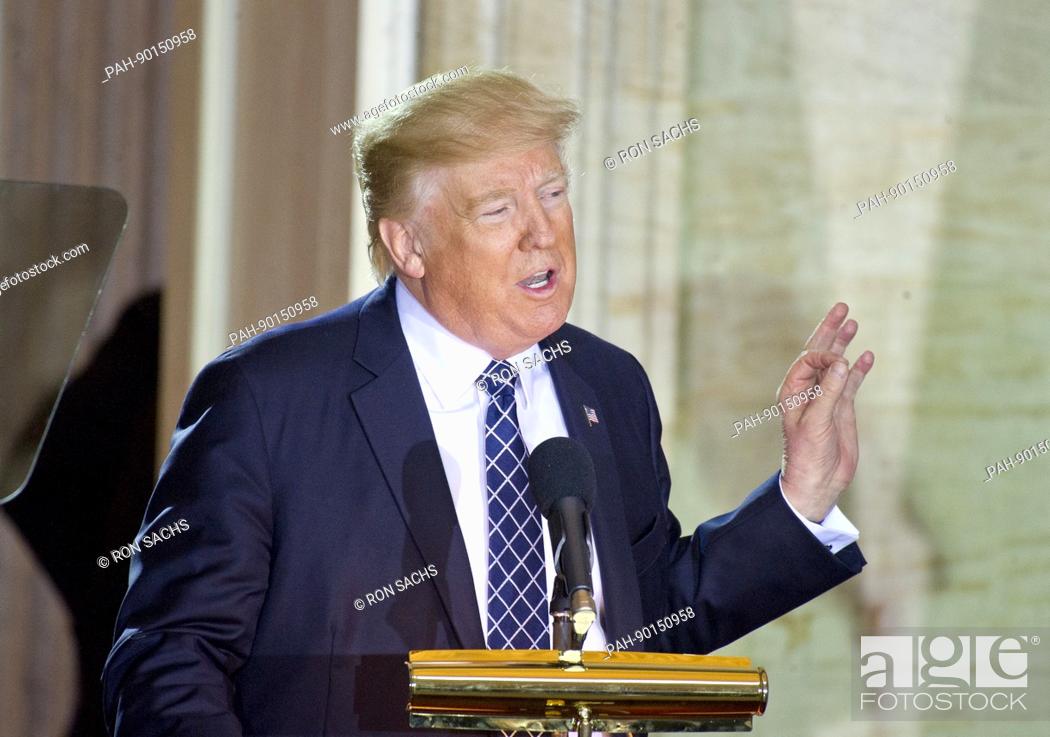 Stock Photo: United States President Donald J. Trump makes remarks at the National Commemoration of the Days of Remembrance ceremony in the Rotunda of the US Capitol in.