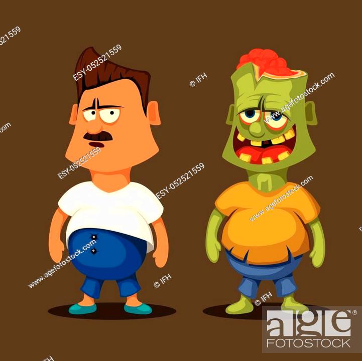 illustration of two cartoon cute conditions of human. zombie and normal man  on dark background, Stock Vector, Vector And Low Budget Royalty Free Image.  Pic. ESY-052521559 | agefotostock