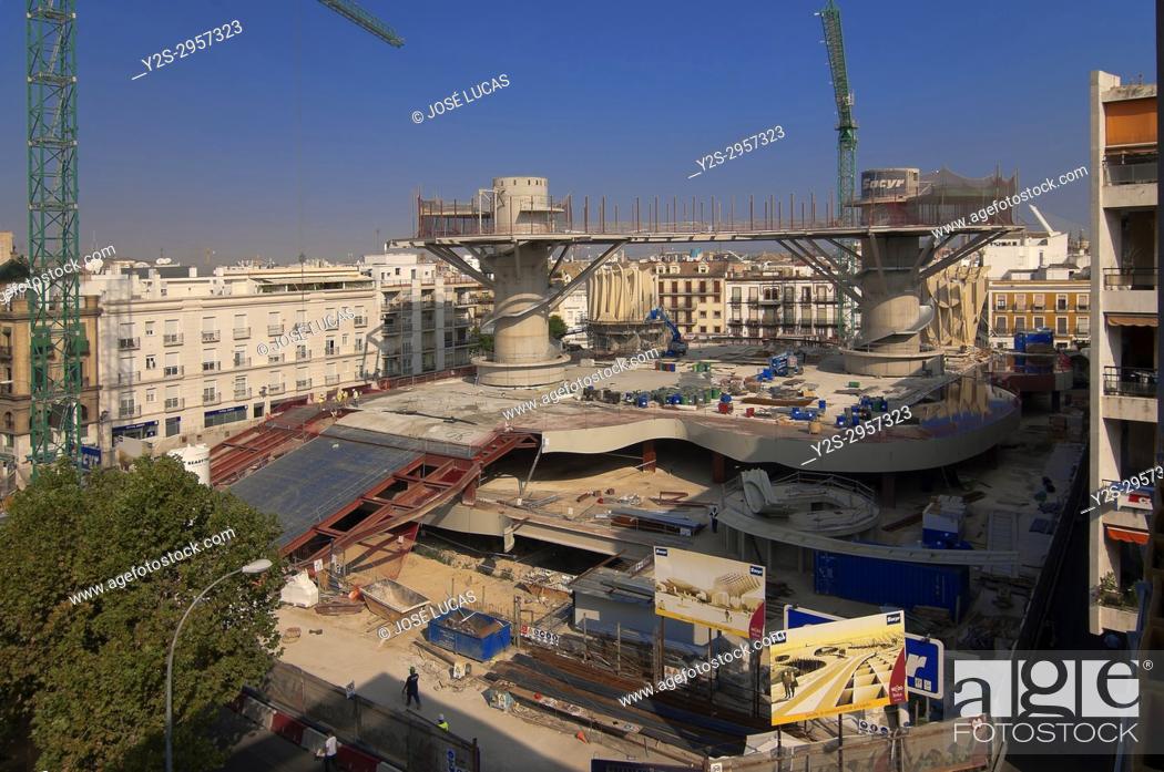 Stock Photo: Building works of the Metropol Parasol, Seville, Region of Andalusia, Spain, Europe.