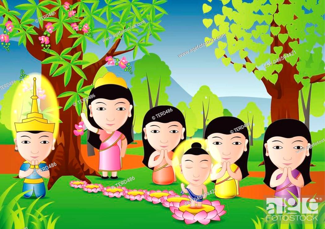 lord of Buddha was born under tree in cartoon version, used well for  important days of Buddhism..., Stock Vector, Vector And Low Budget Royalty  Free Image. Pic. ESY-048594421 | agefotostock