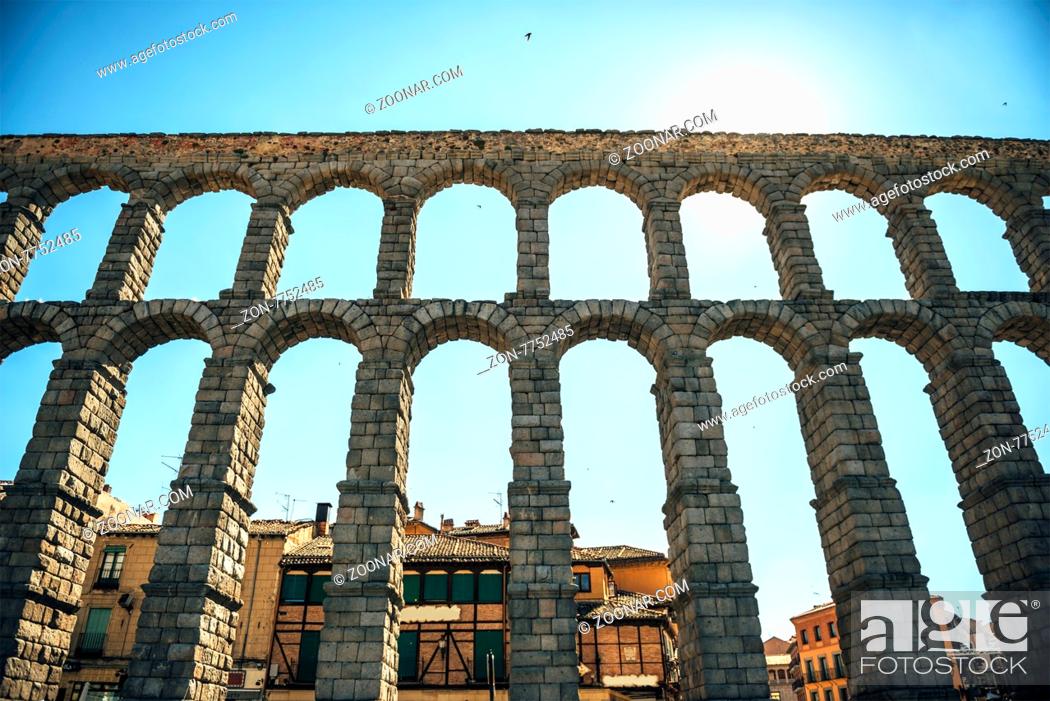 Stock Photo: The famous ancient aqueduct in Segovia, Spain.
