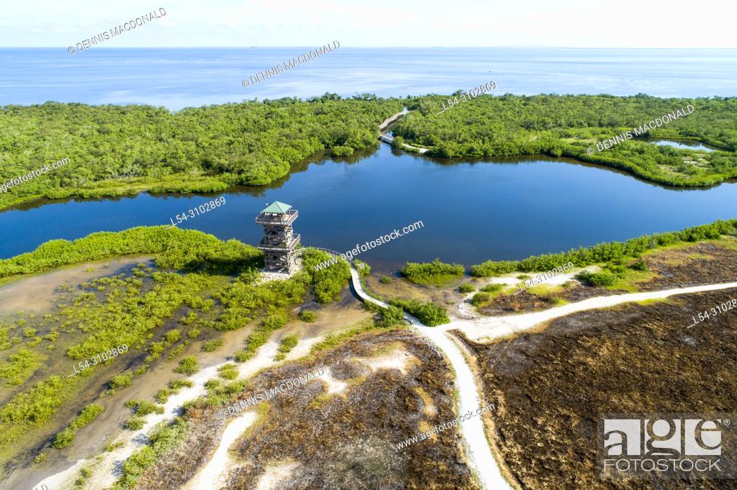 Stock Photo: Robinson Preserve Bradenton, A 487-acre mosaic of mud flats, mangrove swamps, beaches and observation tower along with many hiking and biking trails and a.