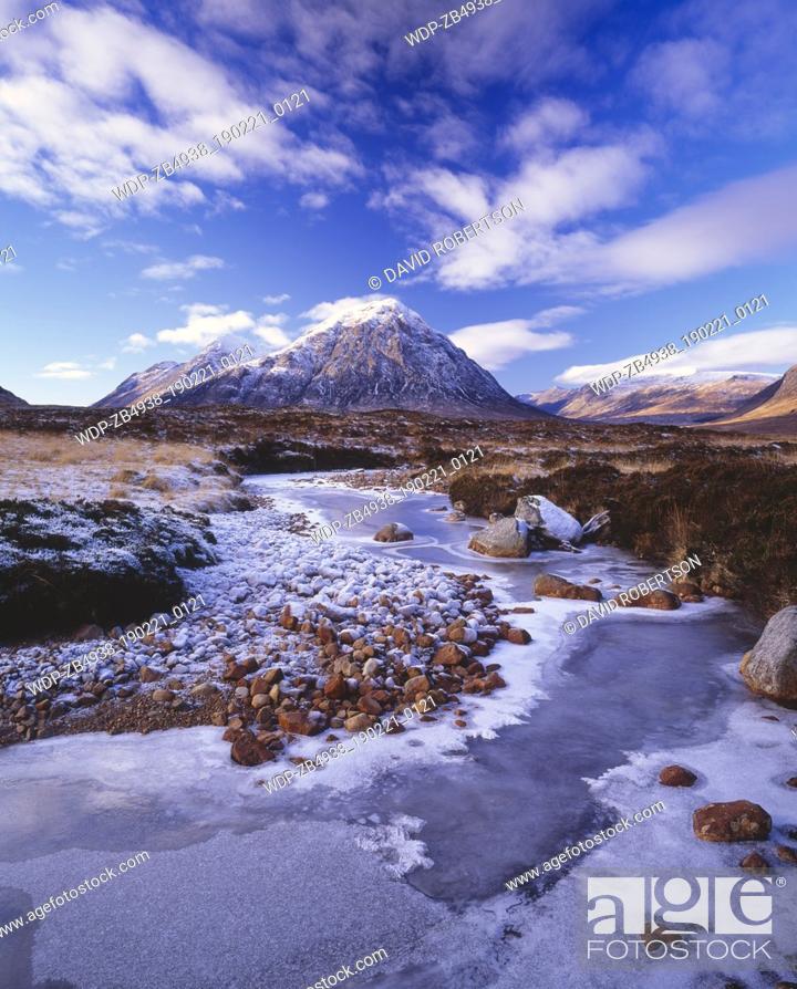 Stock Photo: Scotland, Highland, Lochaber, Buachaille Etive Mor. This mountain is situated on the edge of Rannoch Moor and at the head of both Glen Coe and Glen Etive.