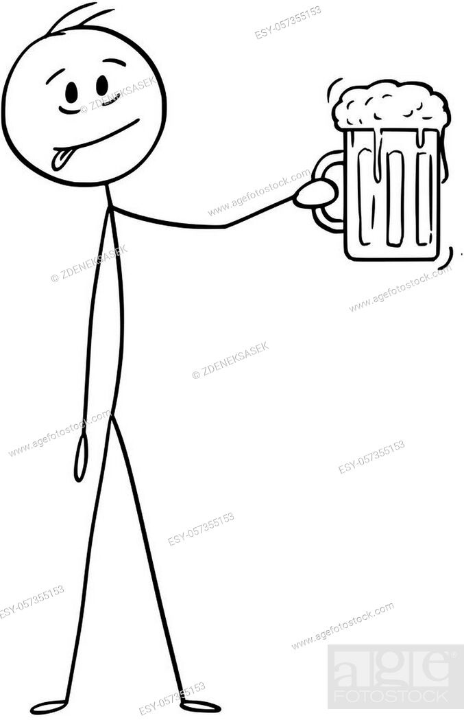 Cartoon stick figure drawing conceptual illustration of man holding glass  half-litter beer mug or..., Stock Vector, Vector And Low Budget Royalty  Free Image. Pic. ESY-057355153 | agefotostock