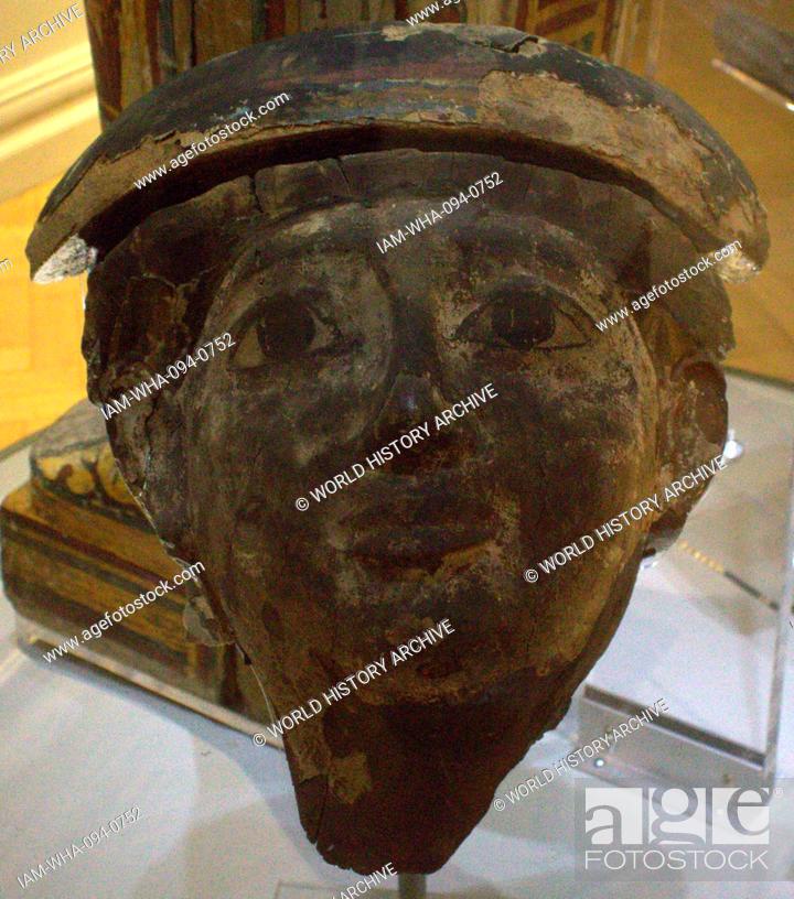 Stock Photo: Face and top of Iyhat's outer coffin. Dated 8th Century BC.