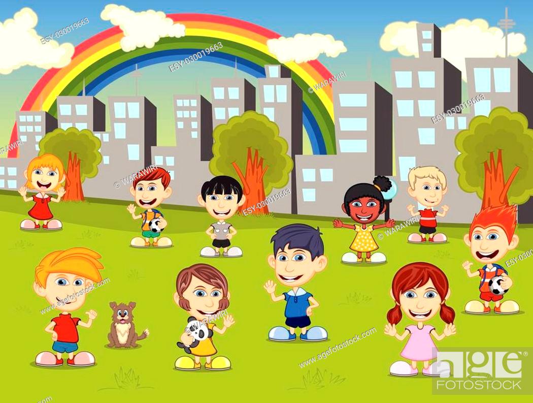 Little kids playing in the city park with rainbow cartoon, Stock Vector,  Vector And Low Budget Royalty Free Image. Pic. ESY-030019663 | agefotostock