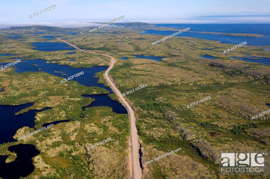 Stock Photo: Aerial view of Highway 510 between Cartwright and Mary's Harbour in Southern Labrador, Newfoundland & Labrador, Canada.
