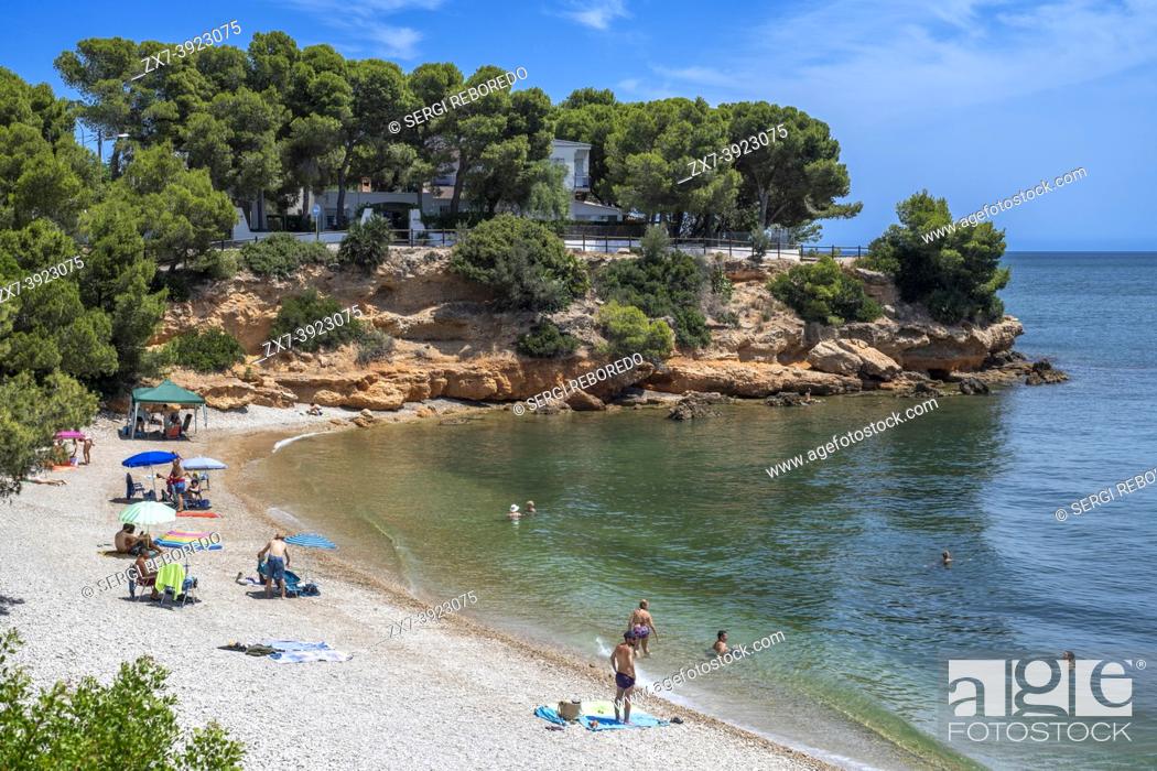 Stock Photo: Capellans Beach. Cami de Ronda, a Coastal Path along Costa Daurada, Catalonia Spain. Sand path beetwen l'Ampolla and l'ametlla de Mar. .