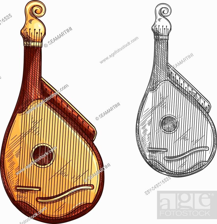 Desmenuzar regular Plano Bandura ukrainian musical instrument isolated sketch. Bandura or kobza  plucked string folk..., Foto de Stock, Vector Low Budget Royalty Free. Pic.  ESY-049016535 | agefotostock