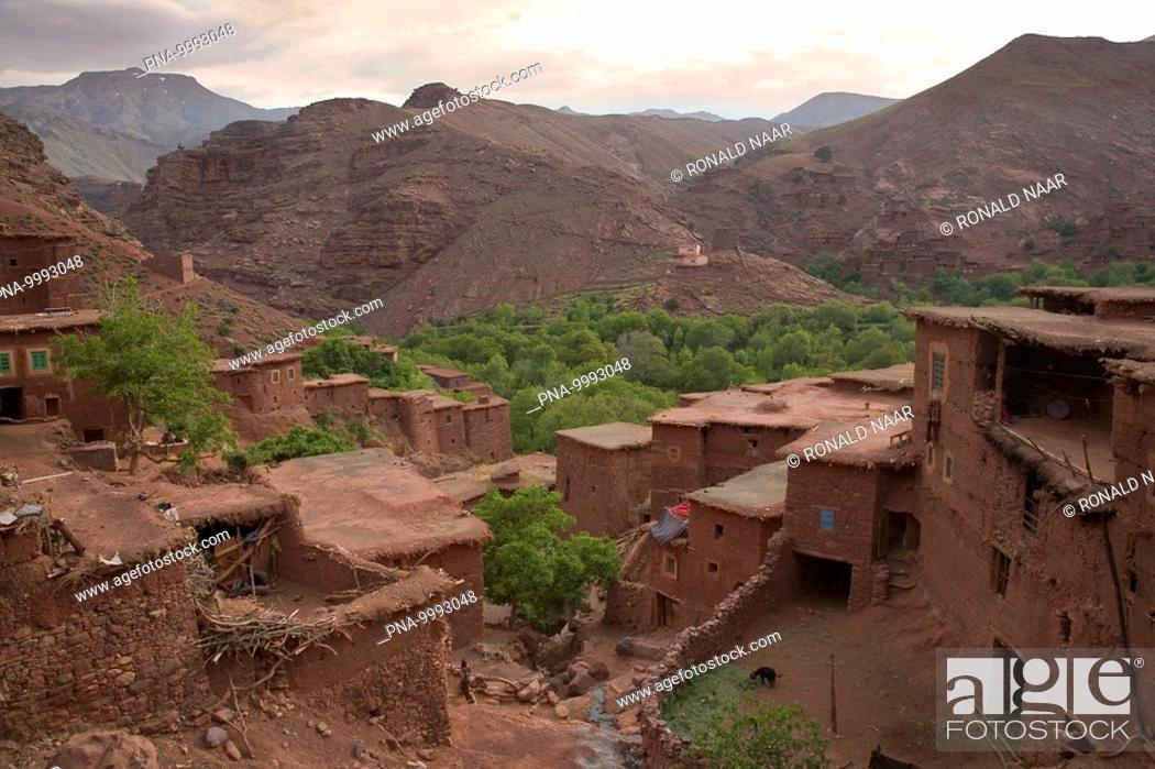 Stock Photo: The berber town of Magdaz, close to the Tessaout-gorge, is one of the best conserved berber villages in the Central High Atlas. Morocco.