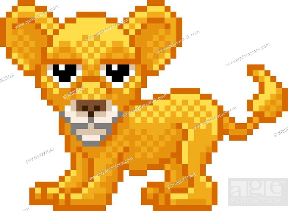 Lion cub 8 bit pixel art safari animal retro arcade video game cartoon  character sprite, Stock Vector, Vector And Low Budget Royalty Free Image.  Pic. ESY-059777943 | agefotostock