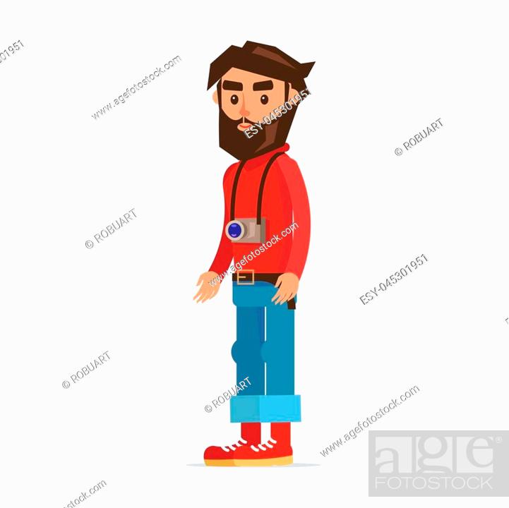Bearded man with camera cartoon character. Young male in red jumper, rolled  up jeans, Stock Vector, Vector And Low Budget Royalty Free Image. Pic.  ESY-045301951 | agefotostock
