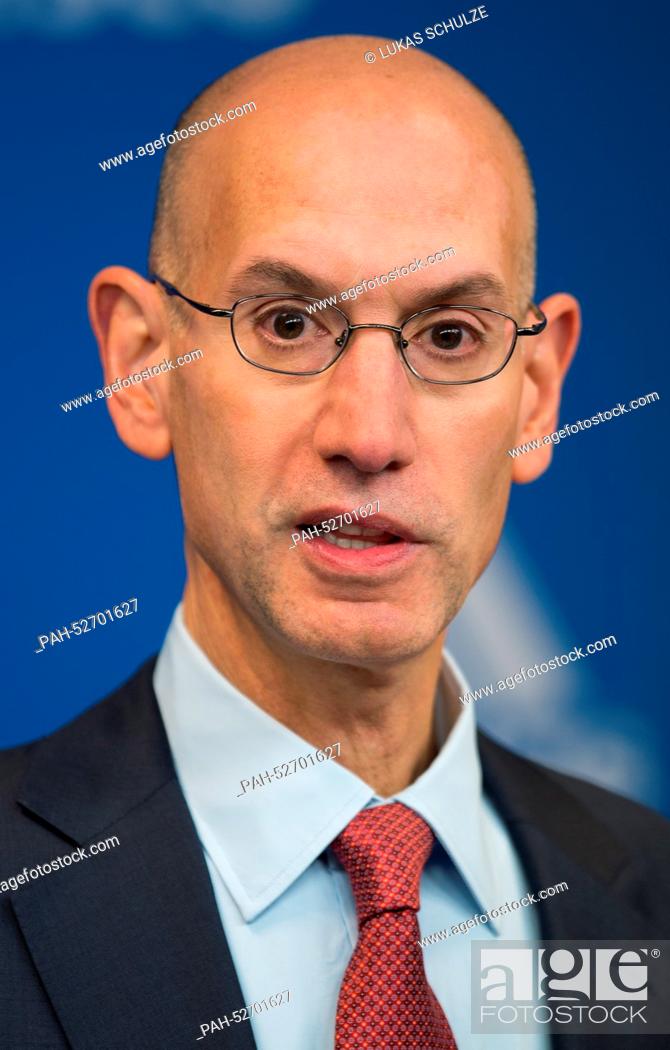 Stock Photo: NBA Commissioner Adam Silver speaks during a press conference before the game between Alba Berlin and the San Antonio Spurs as part of the 'NBA Global Games' in.