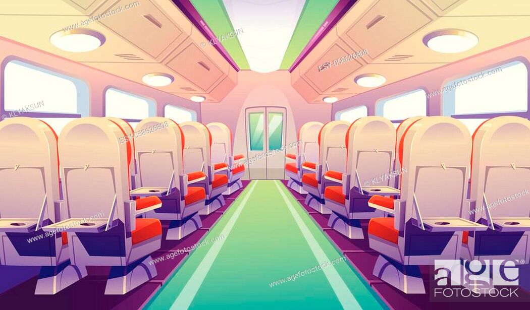 Empty bus, train or airplane interior with chairs and folding back seat  tables, Stock Vector, Vector And Low Budget Royalty Free Image. Pic.  ESY-058626808 | agefotostock