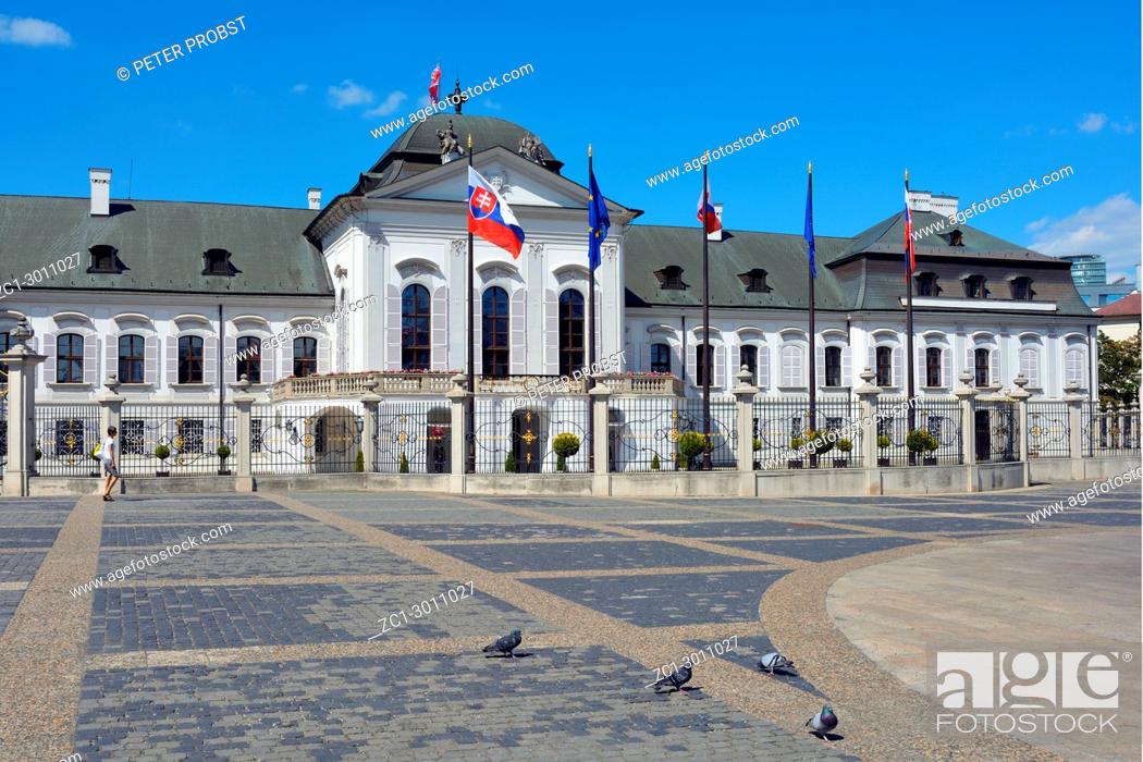 Stock Photo: Bratislava, Slovakia - June 14, 2017: Grassalkovich Palace in Bratislava - official residence of the Slovak President.