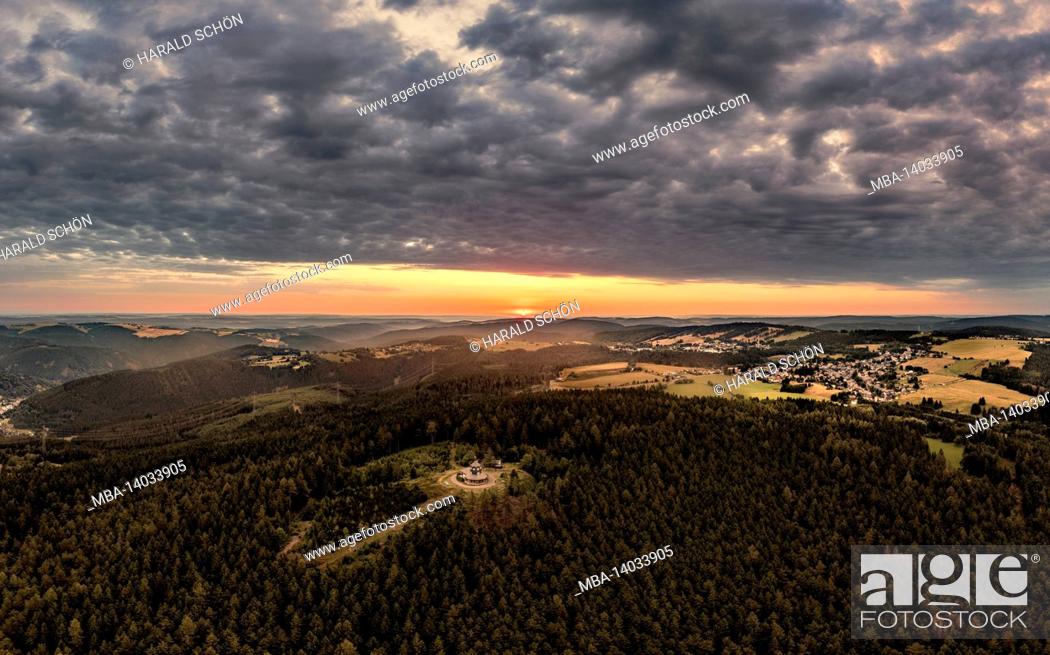 Stock Photo: germany, thuringia, rural community schwarzatal, cursdorf, meuselbach-schwarzmühle, meuselbacher kuppe, observation tower, landscape, forest, mountains, valleys.
