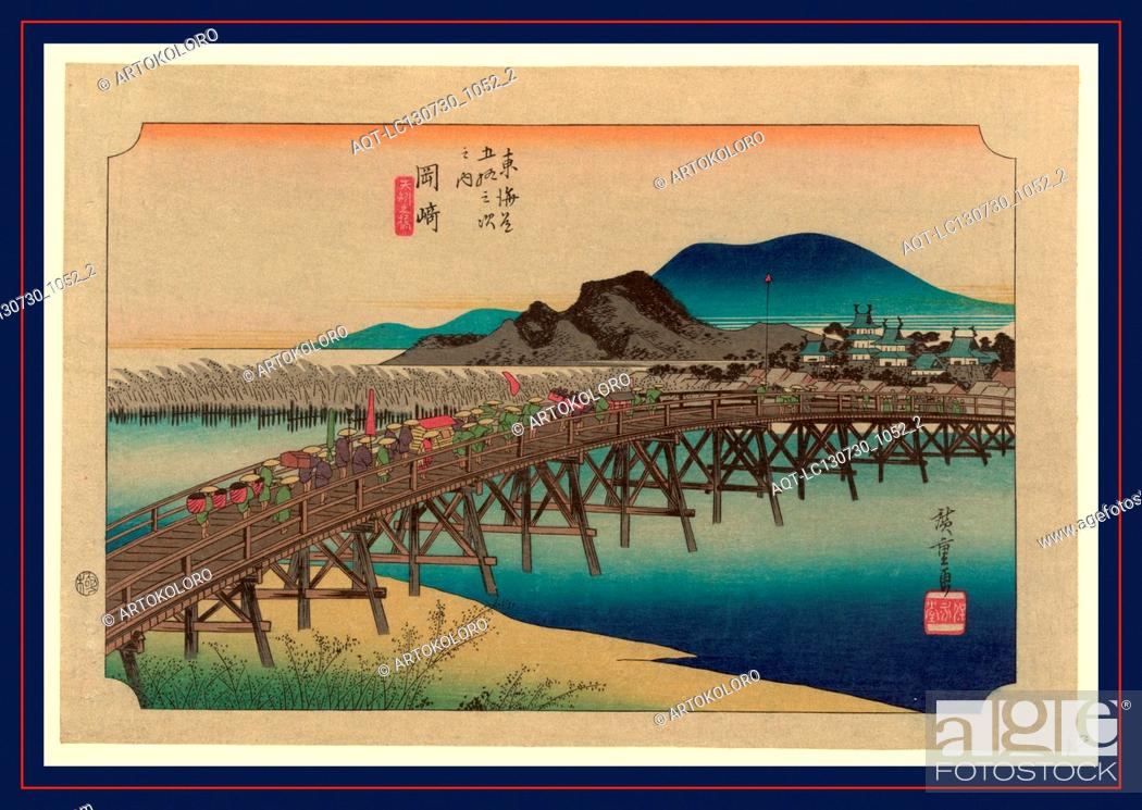 Stock Photo: Okazaki, Ando, Hiroshige, 1797-1858, artist, [between 1833 and 1836, printed later], 1 print : woodcut, color., Print shows porters and retainers carrying.