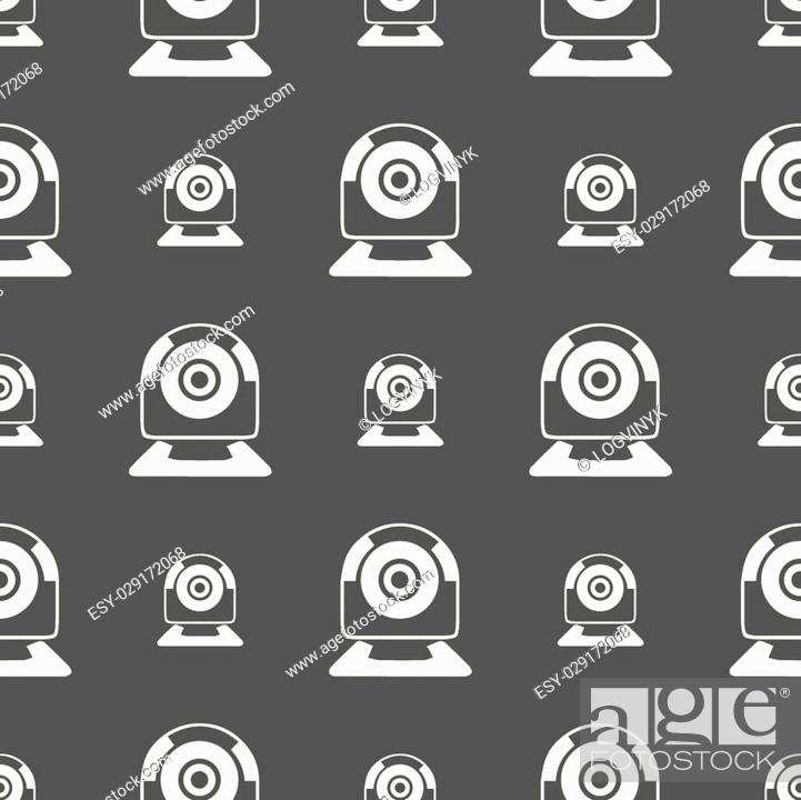 Stock Vector: Webcam sign icon. Web video chat symbol. Camera chat. Seamless pattern on a gray background. Vector illustration.
