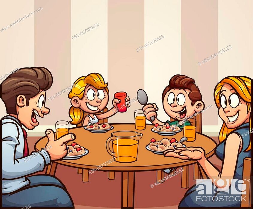Cartoon family having breakfast eating at the table clip art, Stock Vector,  Vector And Low Budget Royalty Free Image. Pic. ESY-057520623 | agefotostock