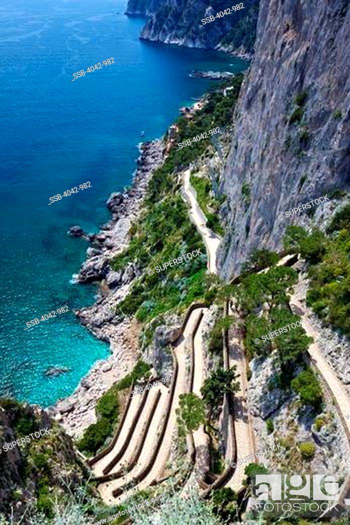 Stock Photo: Via Krupp the winding path leads to Marina Piccola, Capri, Campania, Italy.