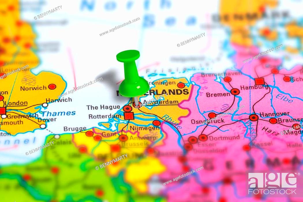 Amsterdam In Netherlands Pinned On Colorful Political Map Of