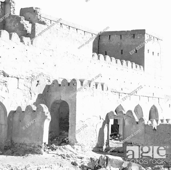 Stock Photo: fort battlesment sky and star brick in oman muscat the old defensive.