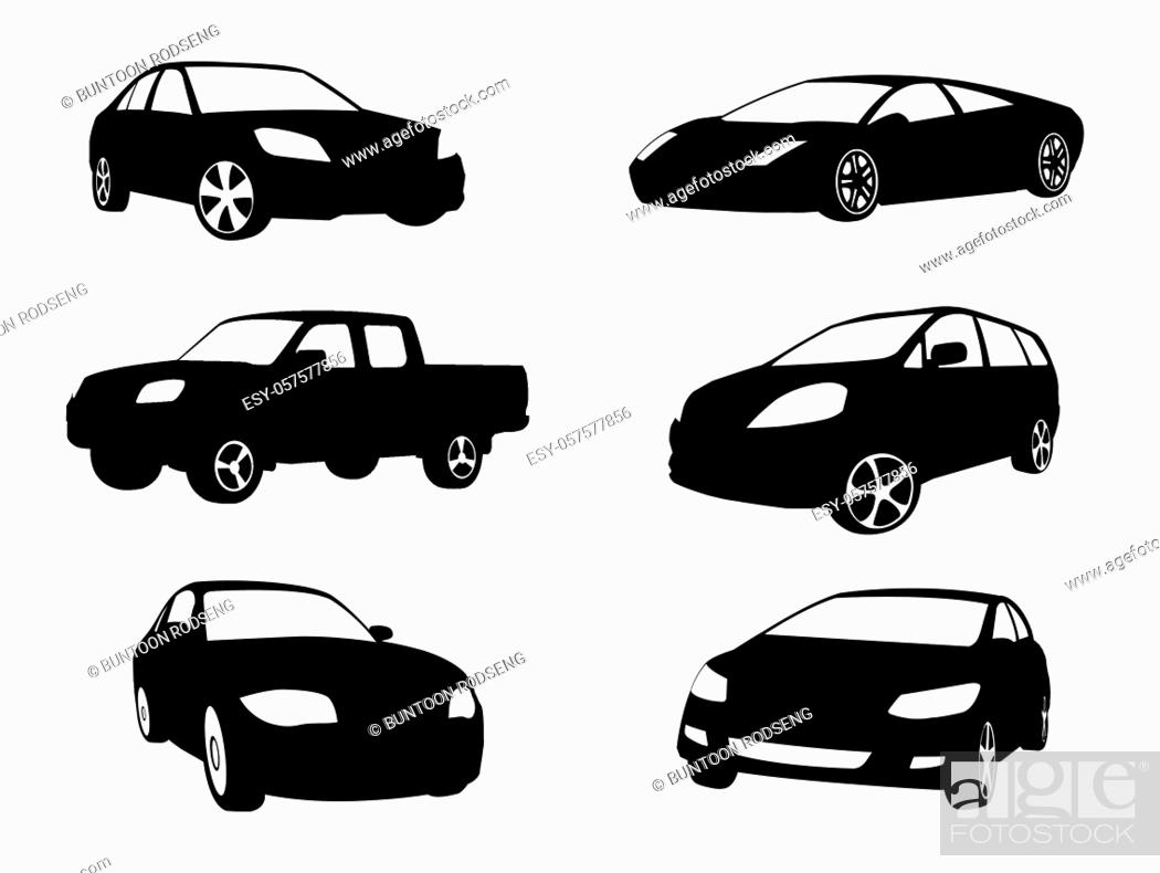 Stock Vector: Sets of silhouette cars vehicle icon in isolated white background, vector illustration.